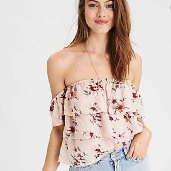 AMERICAN EAGLE Off The Shoulder Floral Crop Top - Picture 1 of 11
